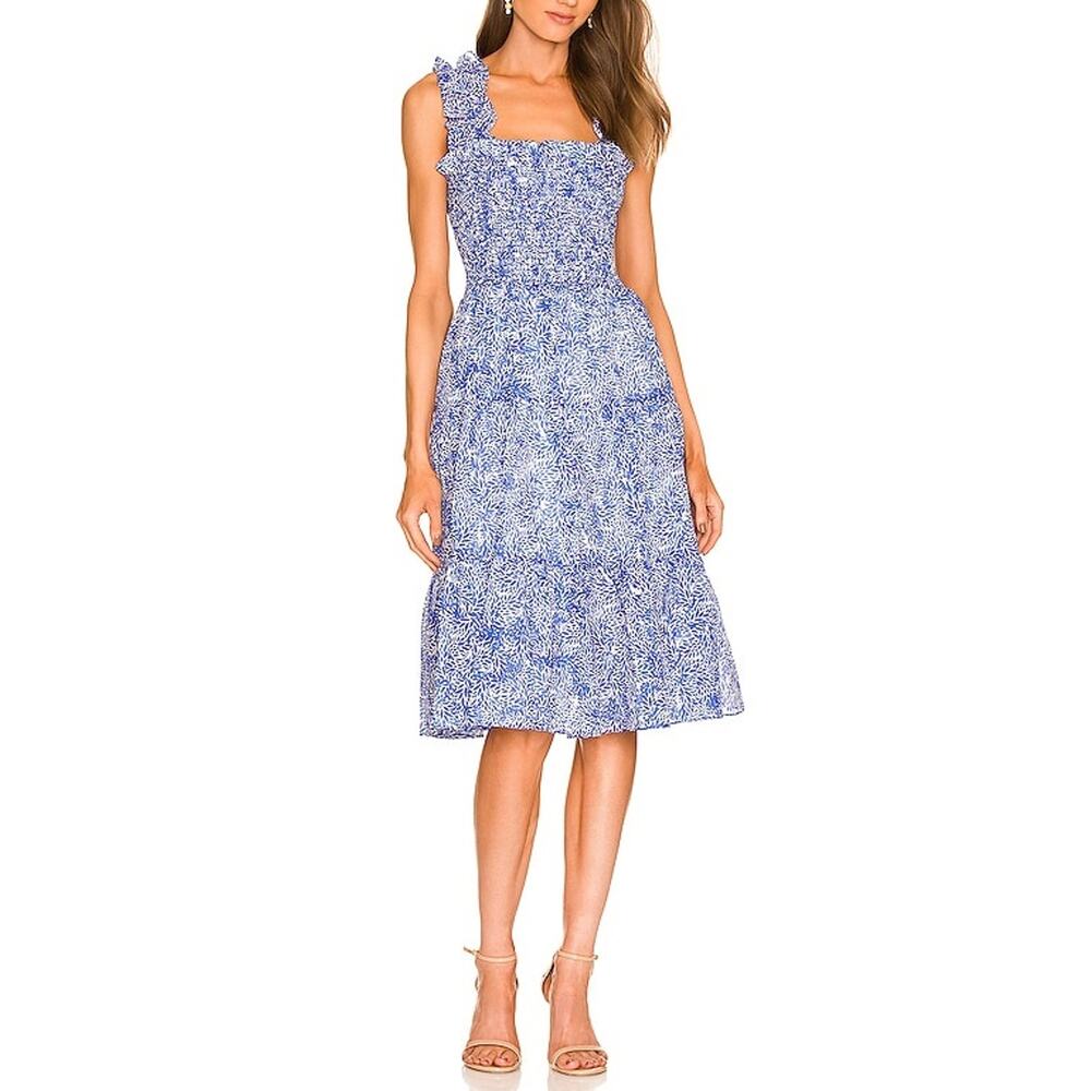 Amanda Uprichard 'Adelene' Blue Ramie Midi Dress Size L